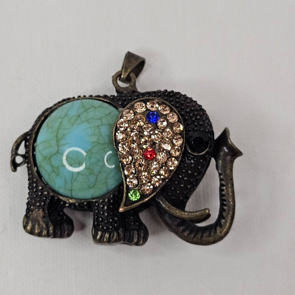 Elephant Turquoise Pendant Rhinestone Vintage Jewelry Charm
